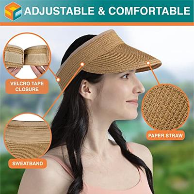 SUN CUBE Sun Visor Hat Women, Beach Hat Wide Brim Straw Visor UV  Protection, Foldable Packable