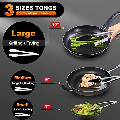 Kitchen Tongs Stainless Steel Cooking Tongs with Silicone Tips Heat  Resistant Food Tongs for Cooking Grilling Turning set of 7 9 and 12  Black 