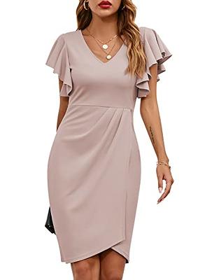 IHOT 2023 Women's Sexy V Neck Sleeveless Faux Wrap Ruched Sheath Bodycon Cocktail Party Work Dress