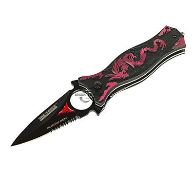 Double Bladed Spring Assisted Pink Bat Pocket Knife