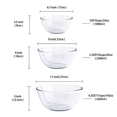Glass Mixing Bowls with Lids Set of 3-Large Kitchen Salad Bowls