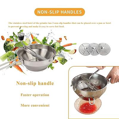 VEVOR Stainless Steel Food Mill with 3 Grinding Disks Rotary Food Mill with  Comfortable Handle Vegetable Mill 2 Quart Food Grinder for Tomato Sauce,  Applesauce, Puree, Mashed Potatoes, Jams, Baby Food 