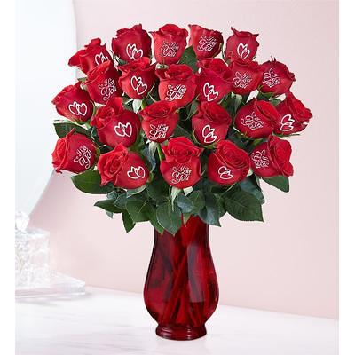 Two Dozen Red Roses with Red Vase by 1-800 Flowers