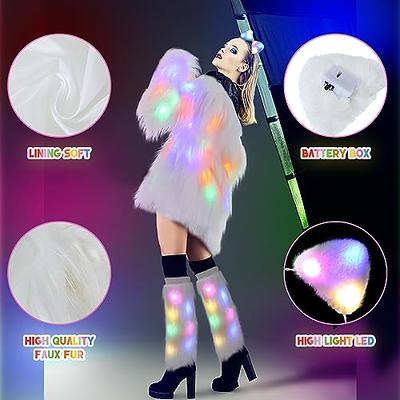  SZTOPFOCUS Led Fur Coats For Women - Men Neon Light Up Jacket  White Glow Faux Fur Costume For Halloween Christmas Edc Rave Party Burning  Man Outfit Clothing : Clothing, Shoes 