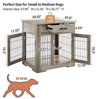 PawHut Dog Crate Furniture Wire Pet Cage Wooden Dog Kennel, End Table with  Double Doors, and Locks, for Medium and Large Dog House Indoor Use, gray