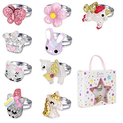 36 pcs Little Girl Adjustable Rhinestone Gem Rings in Box Children