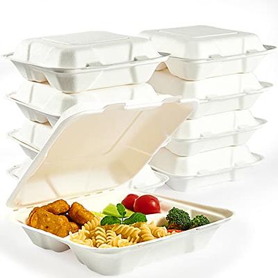 100Pack Wheat Straw Biodegradable Clamshell Food Containers 3 Compartments  8x8