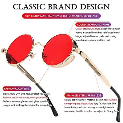 AIEYEZO Round Steampunk Sunglasses for Men Women Gothic Glasses Vintage  Circle Metal Frame 100% UV Blocking Lens (Gold/Ocean Red) - Yahoo Shopping