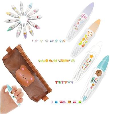 6Pcs DIY Lace Correction Decoration Tape Pen, Cute Erasers Magic Pens,  Press Type Decorative Pen Creative Cartoon Animal Pattern Scrapbook Sticker