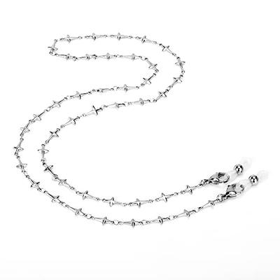 Handmade Sterling Silver Chain Necklace with White Lampwork Beads, 29.5 Inches