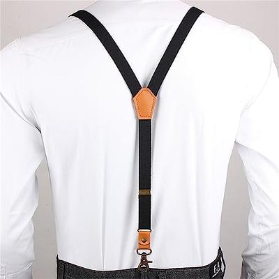 AWAYTR Mens Brown Button End Suspenders - Adjustable Elastic Y Shape Tuxedo  Suspender