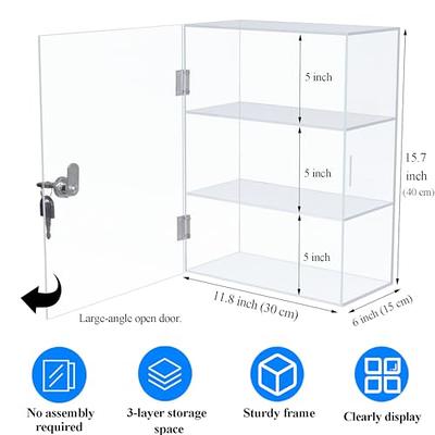 DuvinDD 3-Shelf Clear Acrylic Display Case Display Shelf, Locking