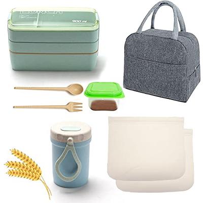 1pc Three-layer Wheat Straw Bento Lunch Box With Divided Compartments