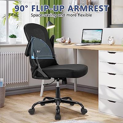 Mesh Office Chair Desk Chairs with Wheels, Home Office Chair with Flip-up  Arms and Lumbar Support, Ergonomic Computer Chair Swivel Rolling Chairs,  Black 