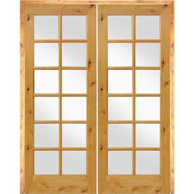 Krosswood Doors 72 in. x 80 in. Craftsman Knotty Alder 9-Lite Clear Glass  Unfinished Wood Right Active Inswing Double Prehung Front Door