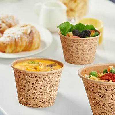 Comfy Package [25 Sets] 16 oz. Paper Food Containers with Vented Lids, to Go Hot Soup Bowls, Disposable Ice Cream Cups, Kraft