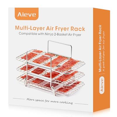 3pcs Stackable Air Fryer Racks Rectangle Air Fryer Mesh Tray Multi-Layer  Toast Racks Stainless Steel Dehydration Rack Compatible With Dual Air Fryer