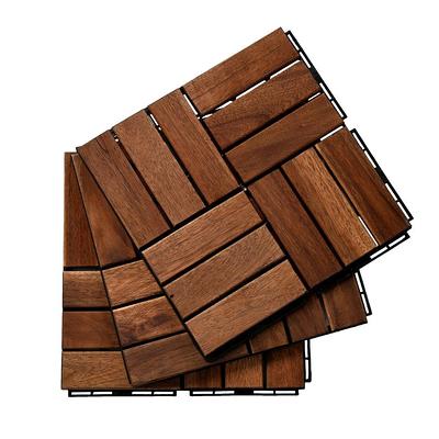 Afoxsos 12 in. x 12 in. Square Teak Wood Interlocking Flooring Tiles Striped Pattern (Pack of 10 Tiles)