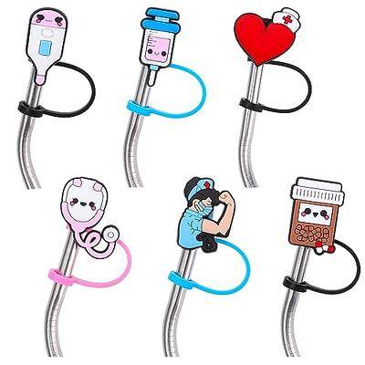 Amaxiu Straws Covers, 6 Pcs Reusable Straws Caps Cover Dust-Proof Drinking Straw  Cover for 7-8mm Straws Straws Silicone Straw Tips Cover Cute Medical Style  Straw Topper Cover for Doctor Nurse Hospital 