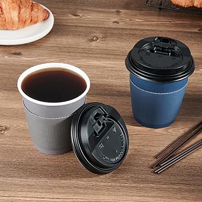 LITOPAK 100 Pack 10 oz Paper Coffee Cups, Disposable Coffee Cups with Lids,  Sleeves and Stirring Sticks, Hot Coffee Cup, Disposable Paper Cups,  Drinking Cups for Cold/Hot Coffee, Water or Juice. 