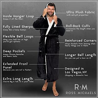 Ross Michaels Mens Robe Big & Tall with Hood - Long Plush Sherpa Lined  Bathrobe