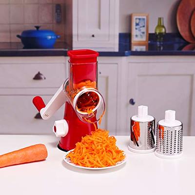 Tevokon Manual Rotary Cheese Grater Round Mandoline 3 Drum Blades Vegetable  Slicer with Non-slip Base Cheese Shredder Walnuts Grinder with Cleaning  Brush Vegetarian Peeler Red - Yahoo Shopping