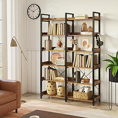 KIVENJAJA Triple Wide 5-Tier Bookshelf, Industrial Display Bookcase with  Metal Frame, Tall Open Storage Book Shelves for Bedroom, Living Room, Home  Office (Black) - Yahoo Shopping