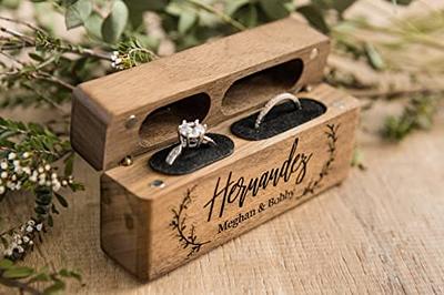 rustic Custom Wooden Wedding Ring Box, wooden Engraved Box For