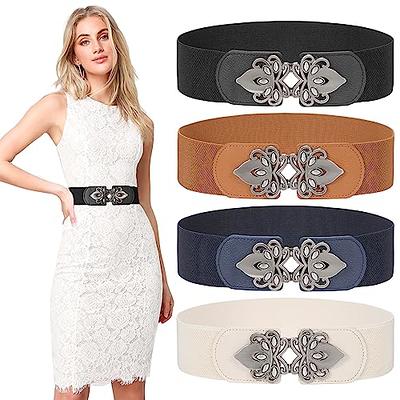 LEACOOLKEY 4 Pack Women Wide Elastic Waist Belt for Dress Vintage