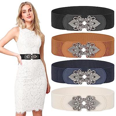 LEACOOLKEY 4 Pack Women Wide Elastic Waist Belt for Dress Vintage Stretch Cinch  Belt Retro Buckle - Yahoo Shopping