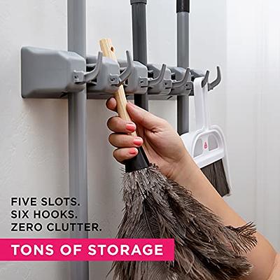 (2-Pack) Mop & Broom Holder Wall Mounted Metal Tool Storage Organizer Rack,  Silver, 4 Slots & 5 Hooks