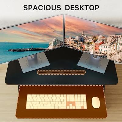 TechOrbits Standing Desk Converter - 32 Inch Adjustable Sit to Stand Up  Desk Workstation, Particle Board, Dual Monitor Desk Riser with Keyboard  Tray
