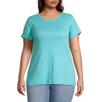 St. John's Bay Womens Plus Short Sleeve T-Shirt, 0x, Blue - Yahoo Shopping