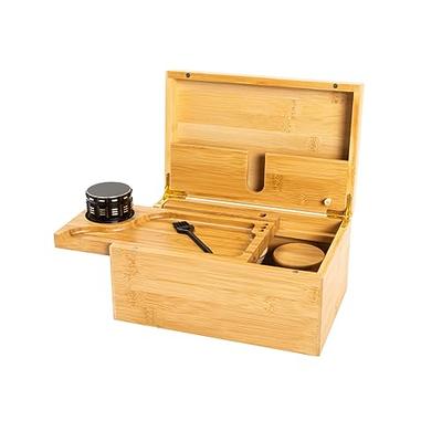 Large Bamboo Wooden Stash Box with Rolling Tray Weed Tray Kit