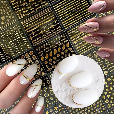 6 Sheets Star Nail Stickers 3D Glitter Shiny Gold Silver White