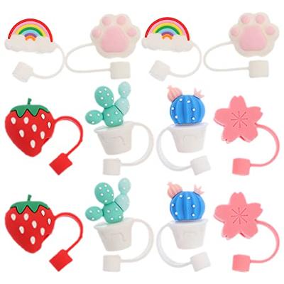 12 Pcs Animals Silicone Straw Covers Cap Reusable Straw Tip Covers Straw Topper Drinking Straw Cover Cute Straws Plugs for 6-8 mm Straws, Birthday