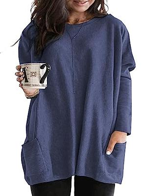 Eytino Womens Plus Size Crewneck Tunic Shirt Casual Long Sleeve Solid Color  Sweatshirts Oversized Tops with Pockets,2X Blue - Yahoo Shopping
