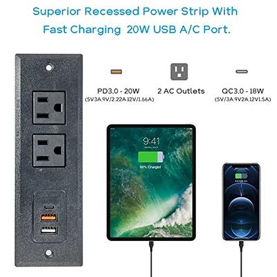 4.75 inch Automatic Pop Up Outlet Socket Retractable Hidden Recessed Power  Strip Socket with 15W Wireless Charger, 3 US Plug 20W Fast Charging 3.6A 2