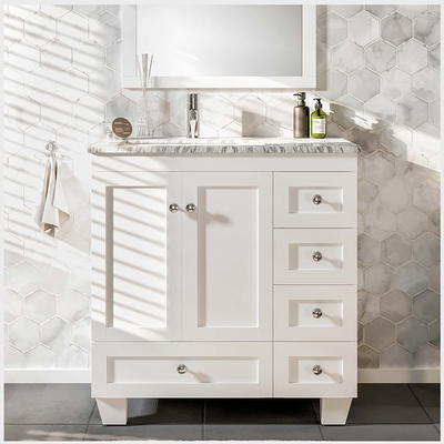 Eviva Navy 36 Deep Blue Transitional Bathroom Vanity w/ White Carrara