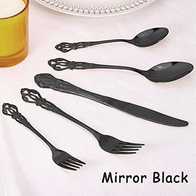 Black Silverware Set for 8, 40 Pieces Stainless Steel Flatware Cutlery Set,  Mirror Polished Tableware Kitchen Utensil Set, Include Knives Spoons