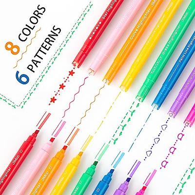 AOROKI 12 Colored Curve Highlighter Pen Set 10 Different Shapes Dual Tip  Markers Cool Pens for Journal Planner Scrapbook Art Office School Supplies  for Kids Adults Journaling Drawing Note Taking 12 Colors