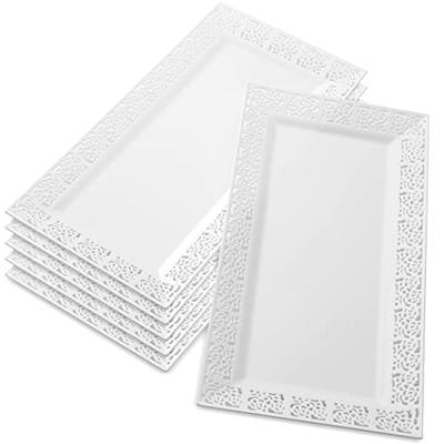 Plasticpro Plastic Serving Trays - 10 x 14 Serving Platters Rectangle  Disposable Party Dish (4, White)