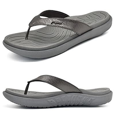 Womens Yoga Mat Flip Flops Comfortable Arch Support Non-slip Thong Sandals  with Fashion Leather Straps for Outdoor Summer Beach