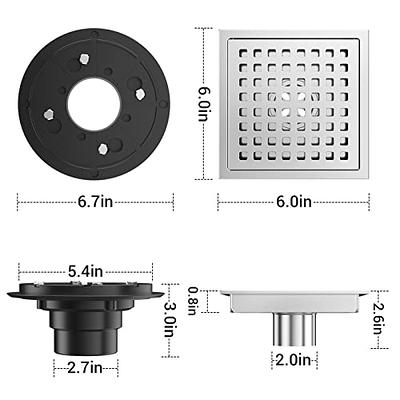 Square Shower Floor Drain, Shower Drain Kit with Flange, Removable Grid  Cover, Filter