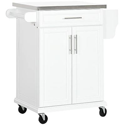 HOMCOM Wood Rolling Bathroom Side Storage Cabinet, White