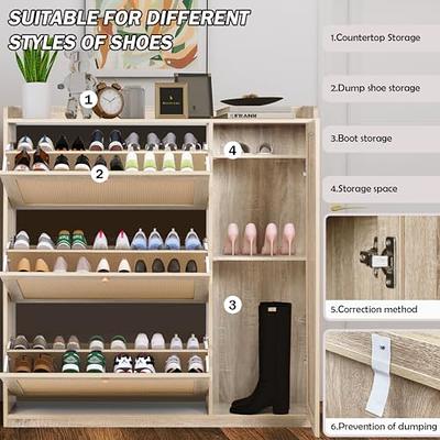 Shoe Rack Storage Cabinet for Entryway Slim,Hidden Shoe Organizer  Cabinet,Narrow Shoe Cabinet,Free Standing Closed Shoe Rack,3-Tier Shoe Rack  Storage