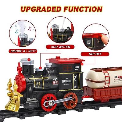  Train Sets with Steam Locomotive Engine, Cargo Car and Tracks,  Battery Powered Play Set Toy w/Smoke, Light & Sounds, for Kids, Boys &  Girls 3 4 5 6 7 Years Old 