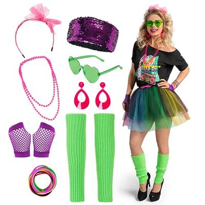 DreamJ 80s Outfit for Women Party 80s Costume Accessories Set With T-shirt  Tutu Skirt Halloween Party Cosplay 80s Outfits (Pink, M) - Yahoo Shopping