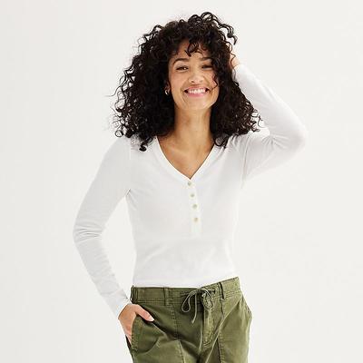 Women's Sonoma Goods For Life Ribbed Long Sleeve Henley, Size: Medium,  White - Yahoo Shopping