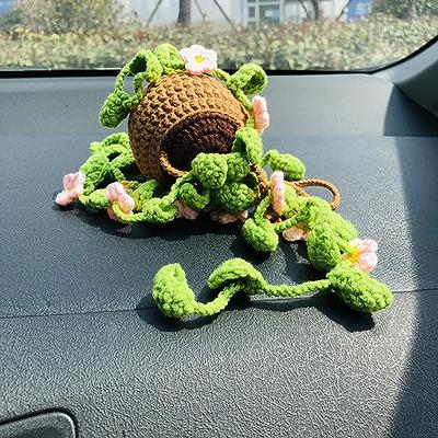 OnEternal Handmade Crochet Cute Plants Car Mirror Hanging